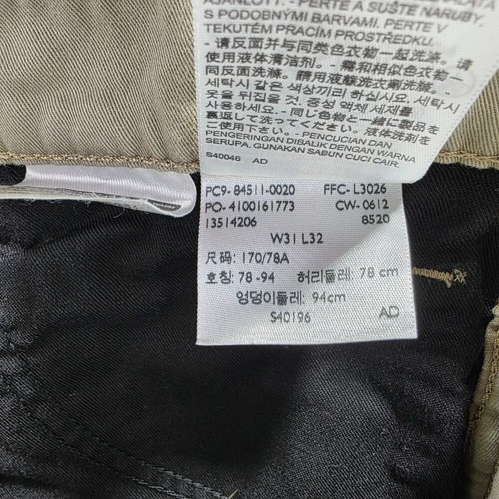 Levi's 511 Jeans Mens 31x32 Khaki Slim Fit Twill 5-Pocket Zip Fly Beige